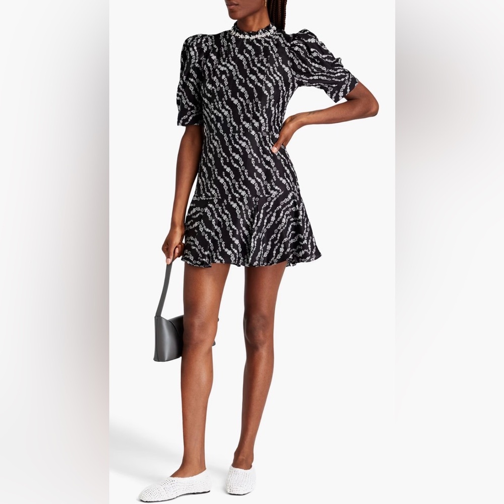 Sandro Black Mini Dress with White Wave Print